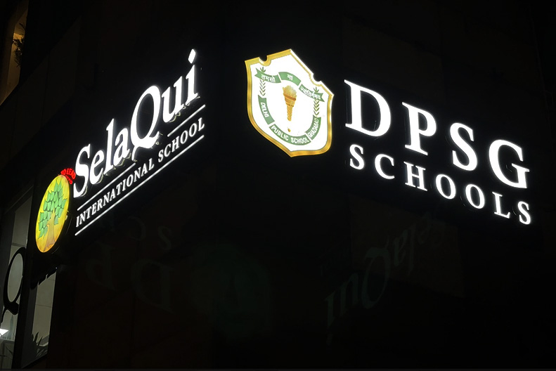 DPSG and Selaqui Head office signage Installed MDF Building Saket.